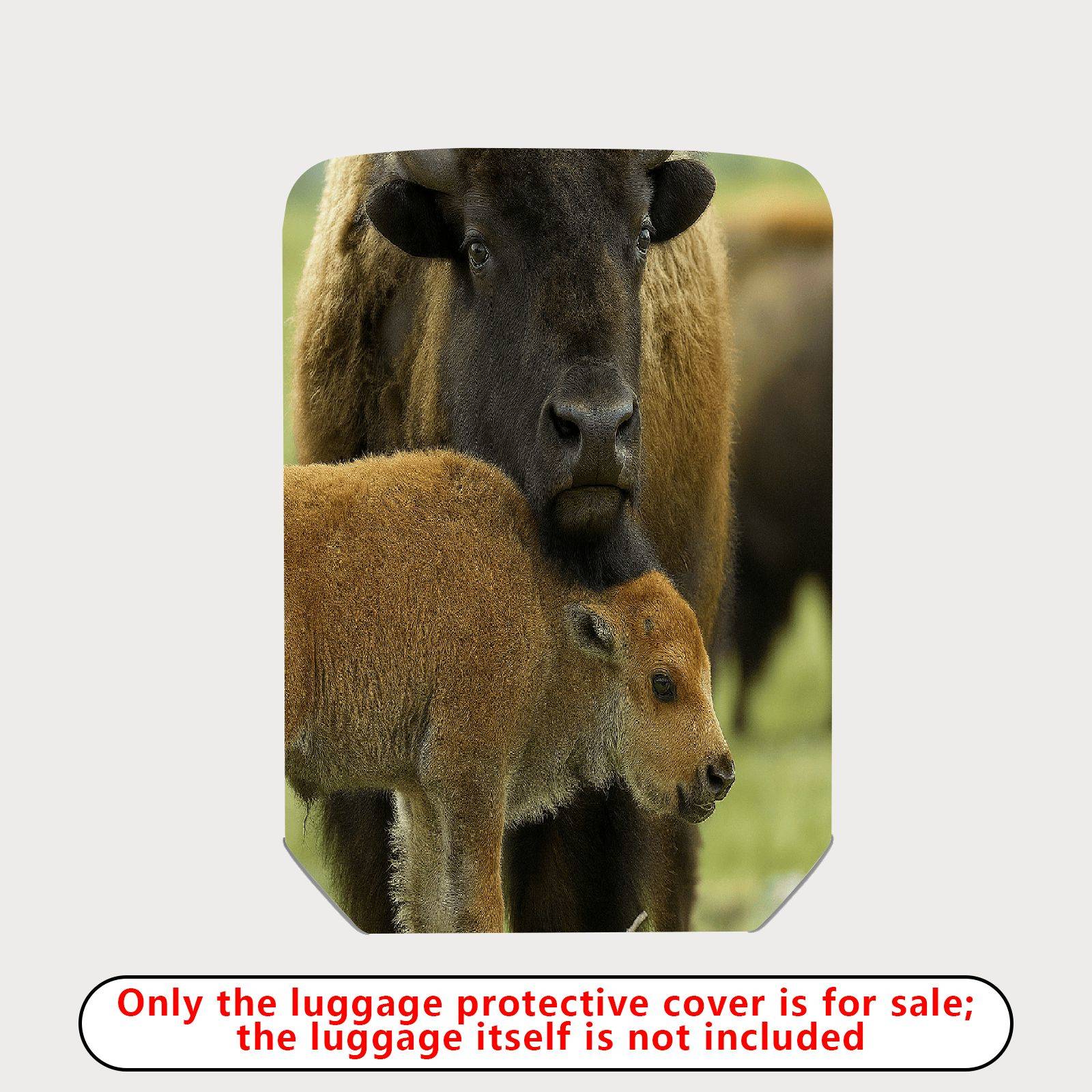 1-Piece Animal Nature Wildlife Family Buffalo Cow Calf  Suitcase Luggage Cover, Stretch Protective Sleeve