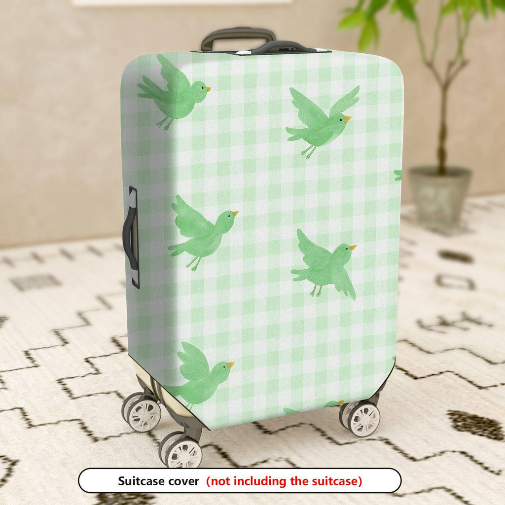 1-Piece Green Bird Check Pattern Plaid Travel Holiday  Suitcase Luggage Cover, Stretch Protective Sleeve