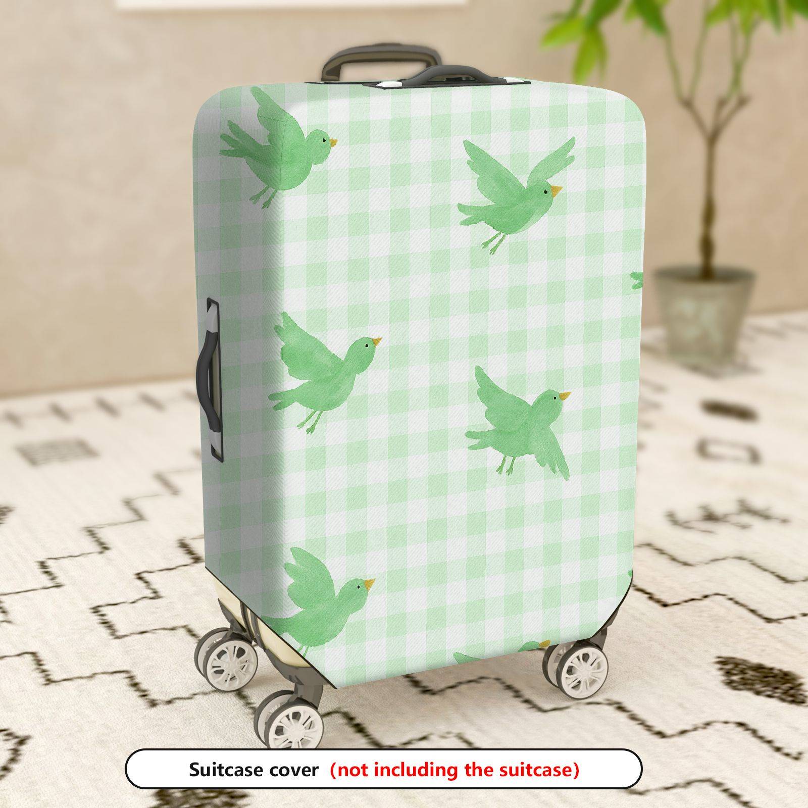 1-Piece Green Bird Check Pattern Plaid Travel Holiday  Suitcase Luggage Cover, Stretch Protective Sleeve
