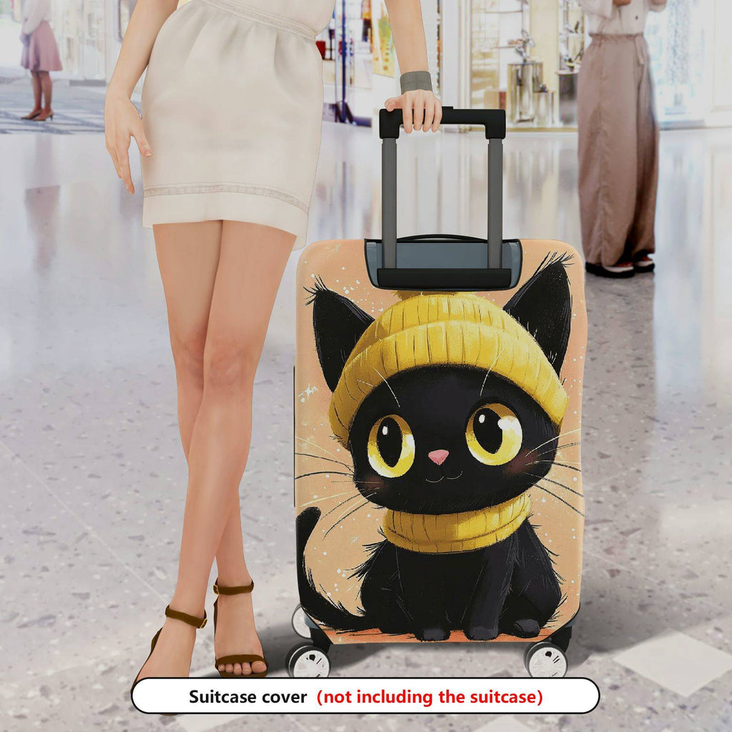 1-Piece Cute Cat Winter Hat Illustration  Suitcase Luggage Cover, Stretch Protective Sleeve