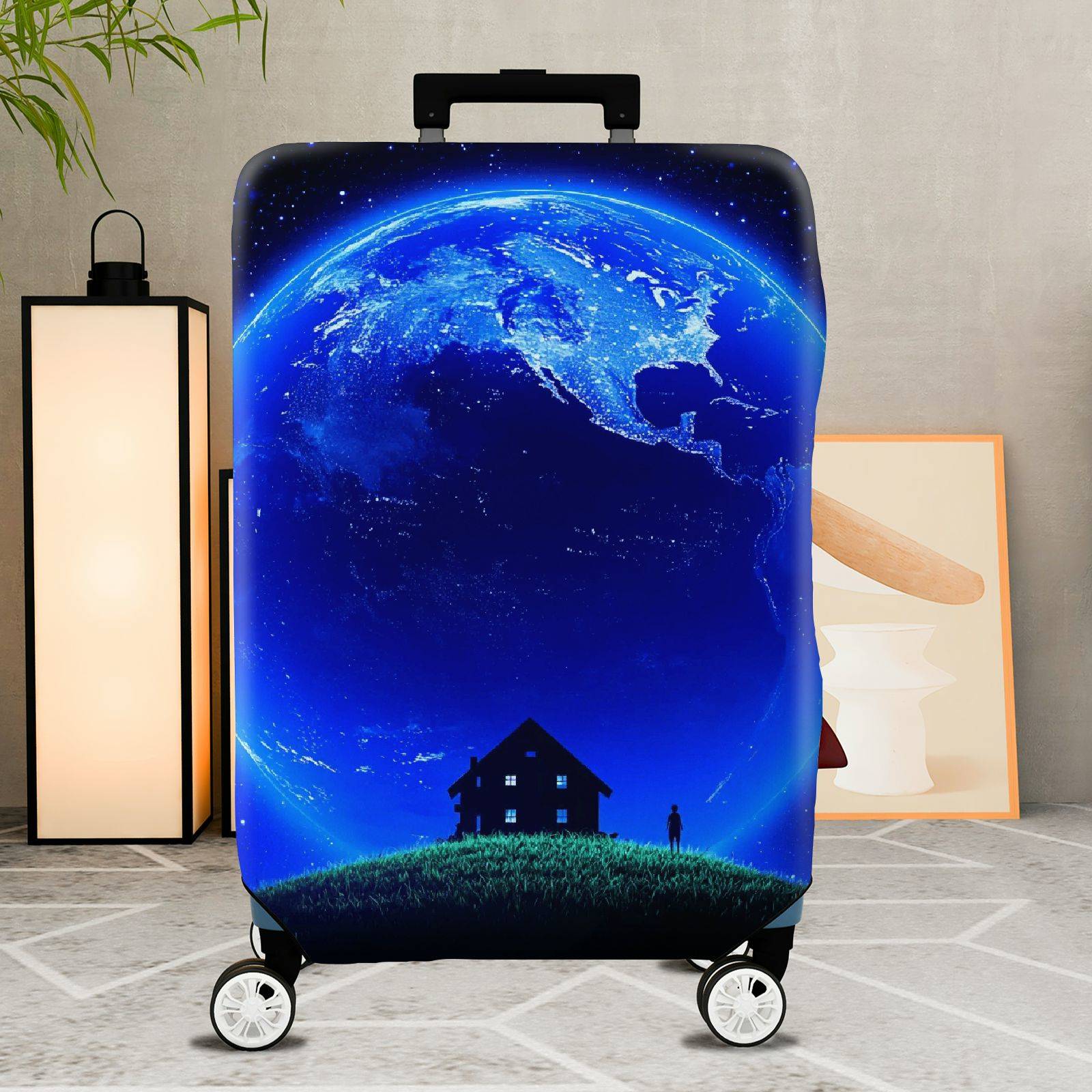 1-Piece Blue Earth Universe Space Night Landscape  Suitcase Luggage Cover, Stretch Protective Sleeve