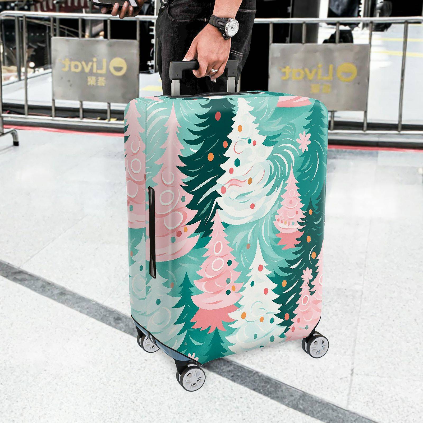 1-Piece Christmas Tree Festive Winter Holiday Pattern  Suitcase Luggage Cover, Stretch Protective Sleeve