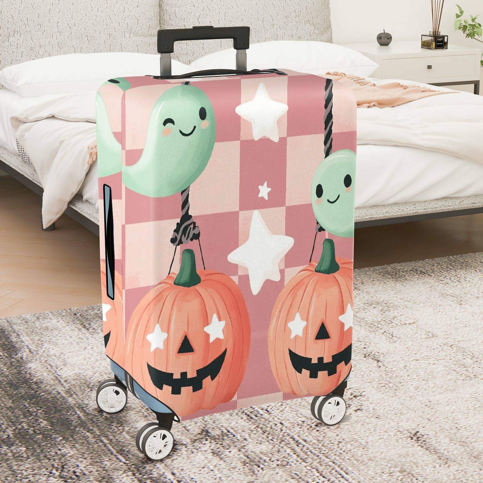 1-Piece Cute Pumpkin Balloon Star Ghost Halloween  Suitcase Luggage Cover, Stretch Protective Sleeve
