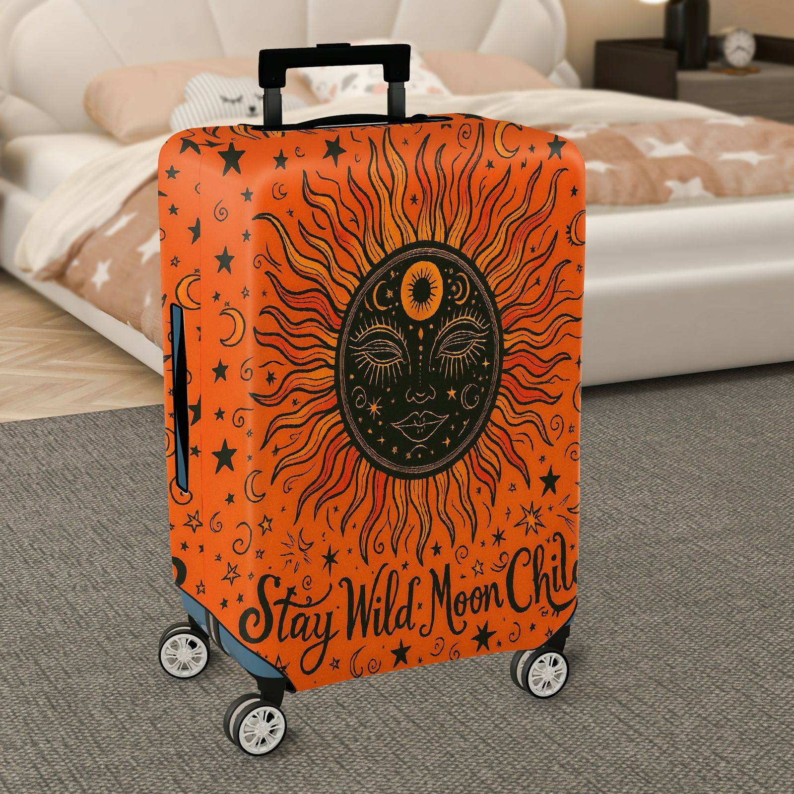 1-Piece Sun Moon Star Cosmic Astral Mystical  Suitcase Luggage Cover, Stretch Protective Sleeve