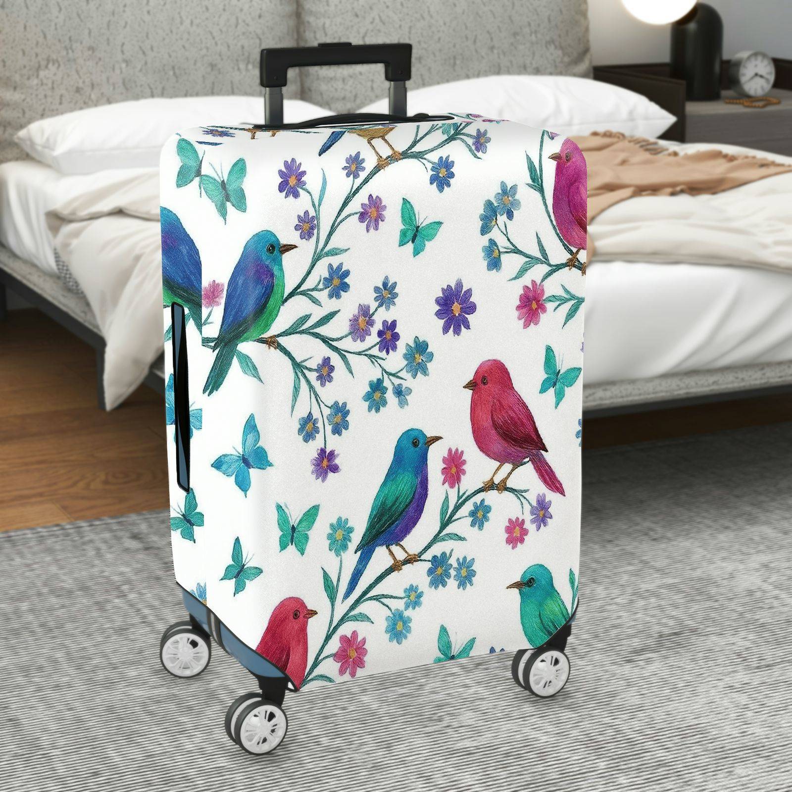 1-Piece Birds Floral Butterfly Branch Colorful  Suitcase Luggage Cover, Stretch Protective Sleeve