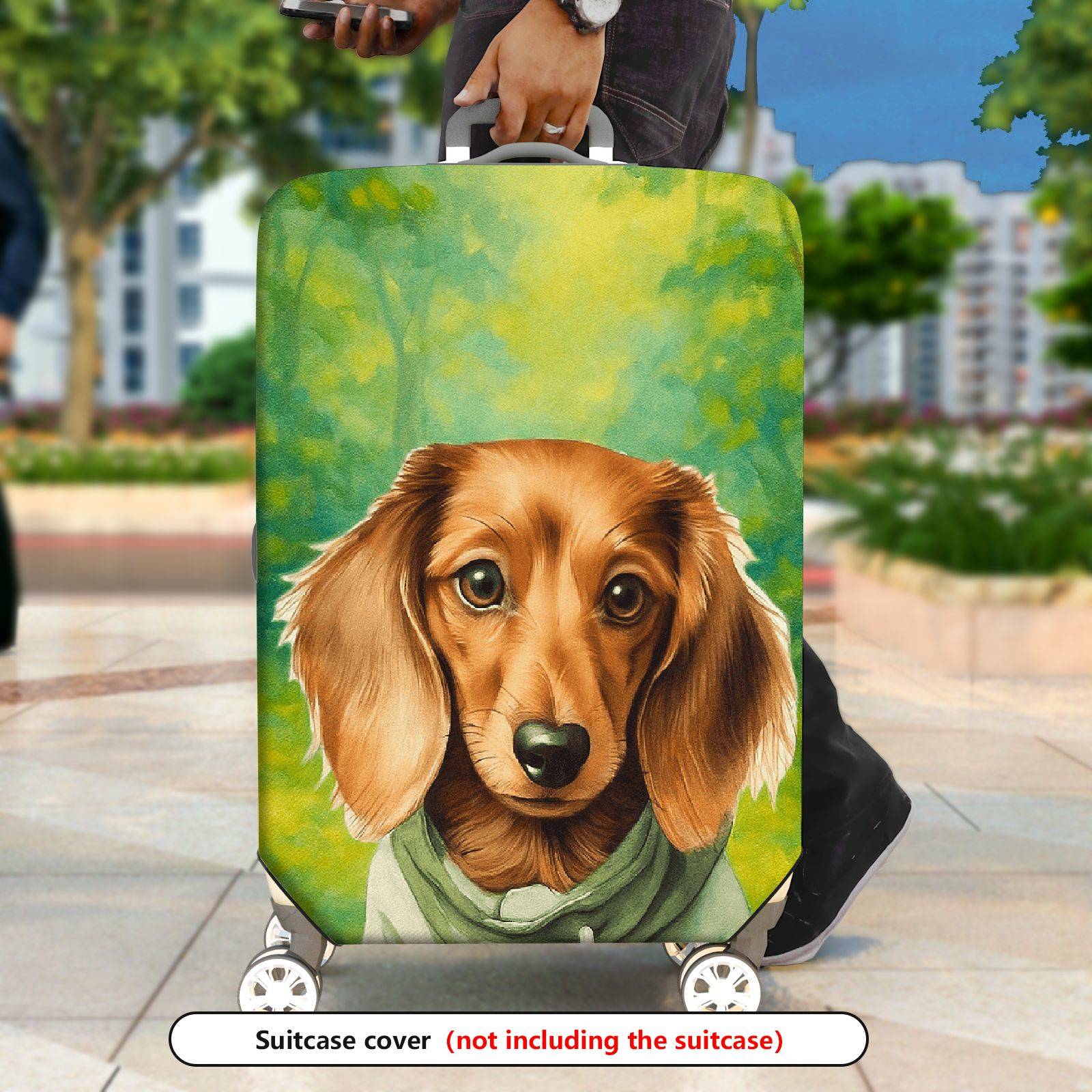 1-Piece Cute Dog Forest Green Artistic  Suitcase Luggage Cover, Stretch Protective Sleeve