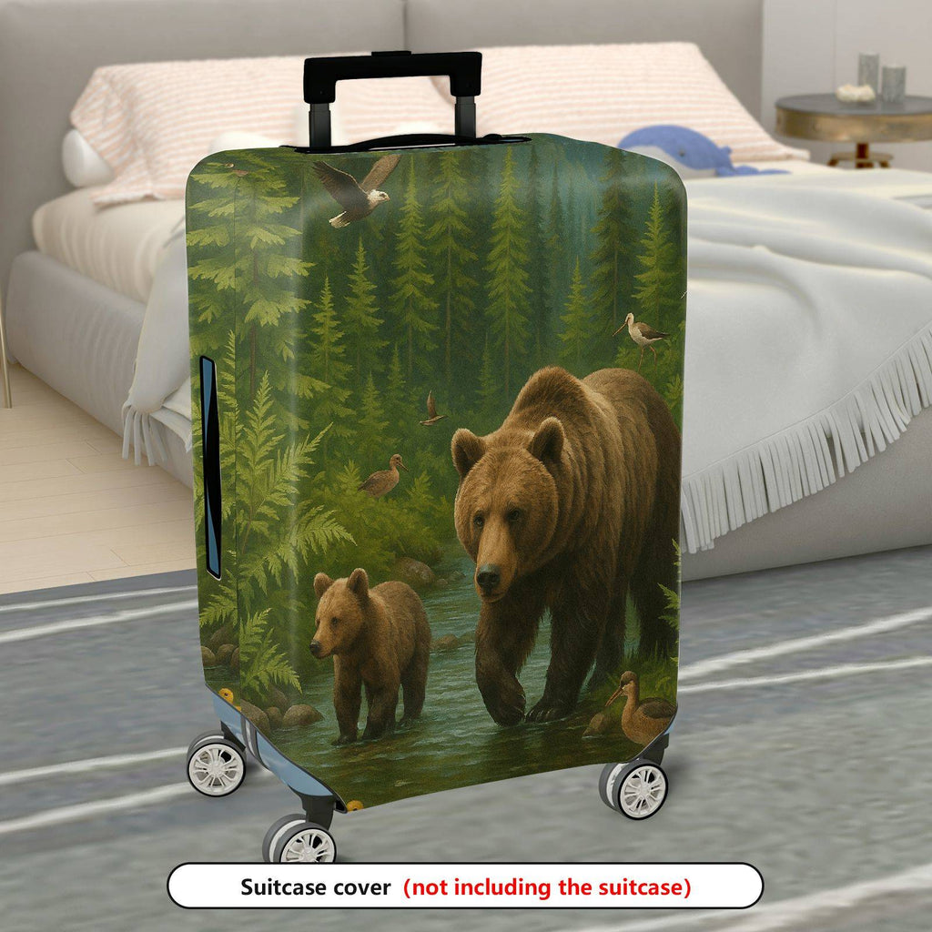 1-Piece Bear Forest Wildlife Scenic Nature Animal Landscape  Suitcase Luggage Cover, Stretch Protective Sleeve