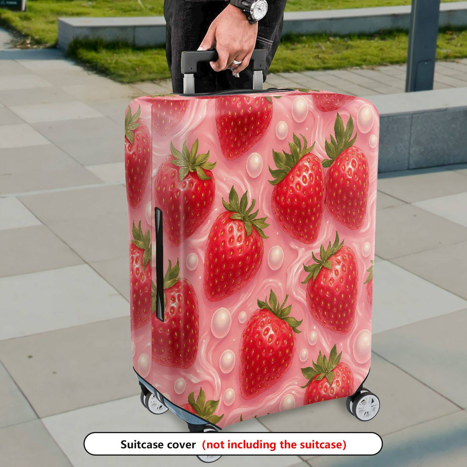 1-Piece Cute Strawberry Bubbles Pink Sweet Fun Colorful  Suitcase Luggage Cover, Stretch Protective Sleeve
