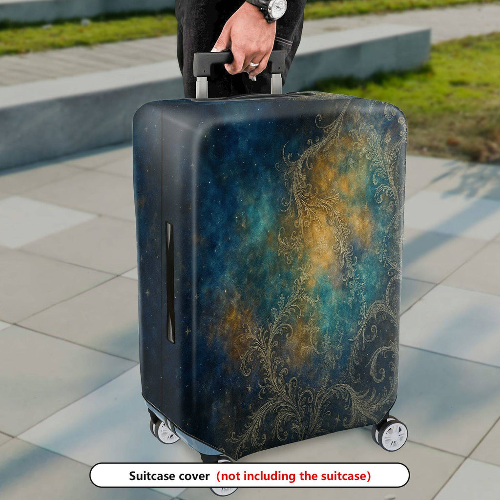 1-Piece Abstract Galaxy Blue Gold Ornate Elegant Universal  Suitcase Luggage Cover, Stretch Protective Sleeve