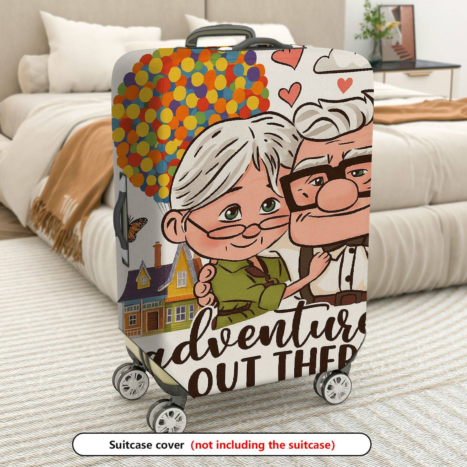1-Piece Adventure Balloon Elderly Couple Love  Suitcase Luggage Cover, Stretch Protective Sleeve