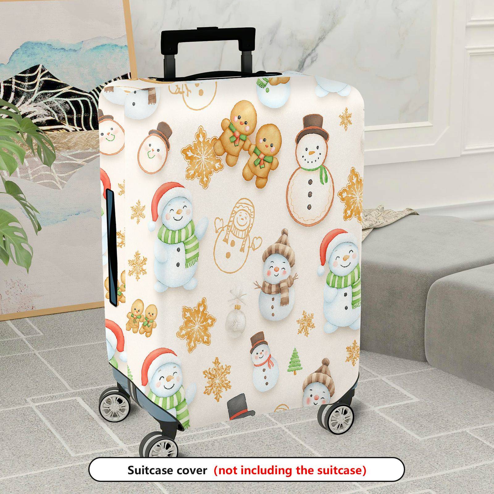 1-Piece Snowman Gingerbread Snowflakes Christmas Holiday  Suitcase Luggage Cover, Stretch Protective Sleeve