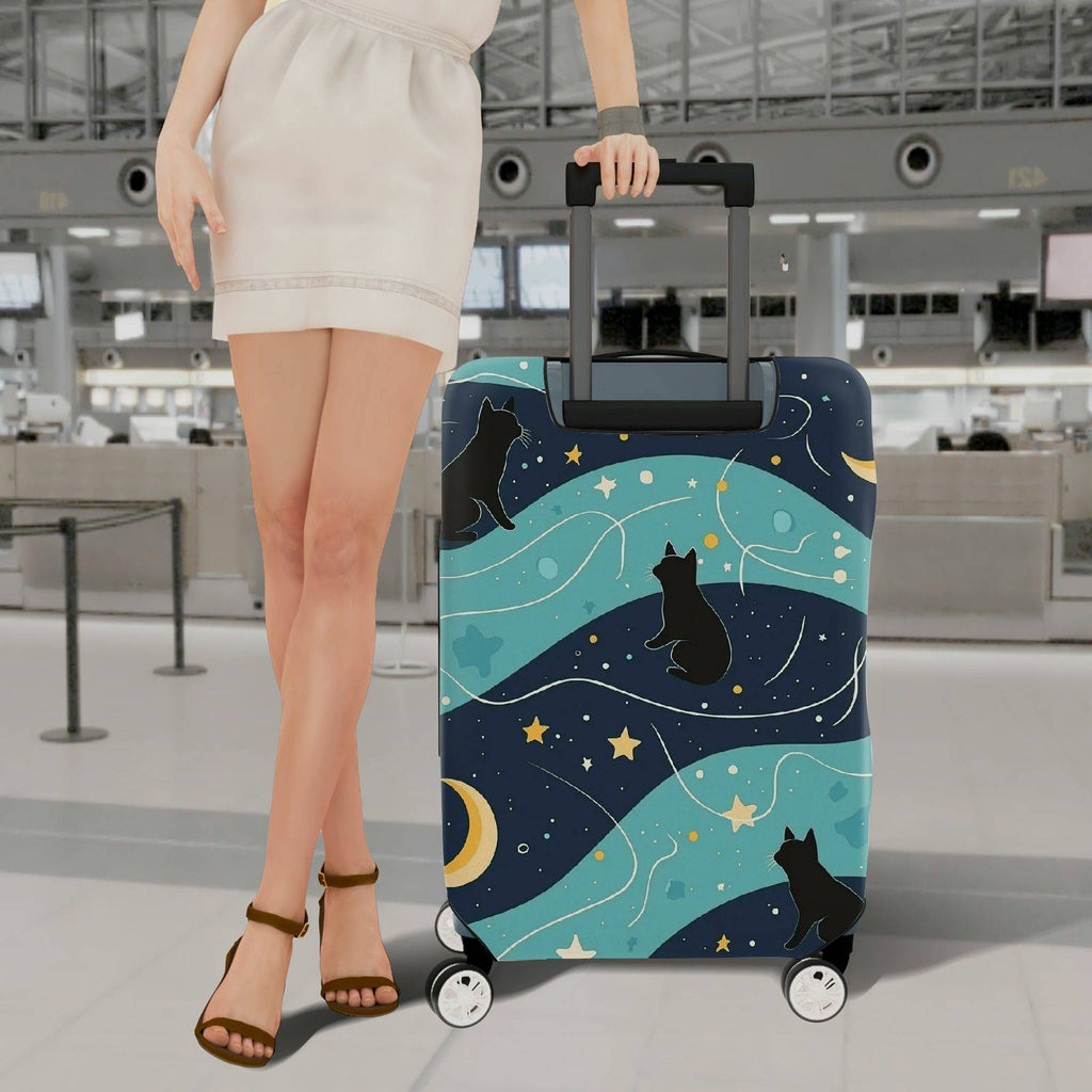 1-Piece Cat Starry Night Moon Galaxy Cosmic  Suitcase Luggage Cover, Stretch Protective Sleeve