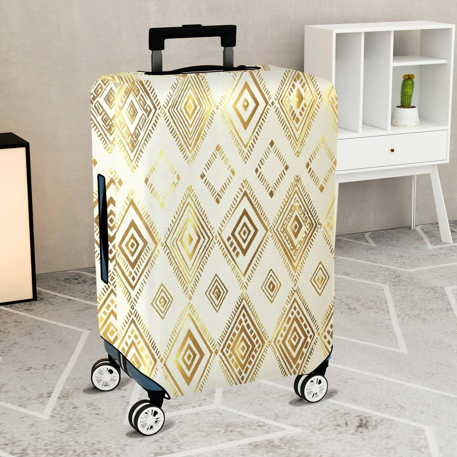 1-Piece Geometric Gold Diamond Pattern Travel Luggage  Suitcase Luggage Cover, Stretch Protective Sleeve
