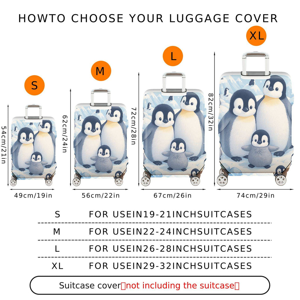 1-Piece Penguin Family Snow Ice Winter Cute Animal  Suitcase Luggage Cover, Stretch Protective Sleeve