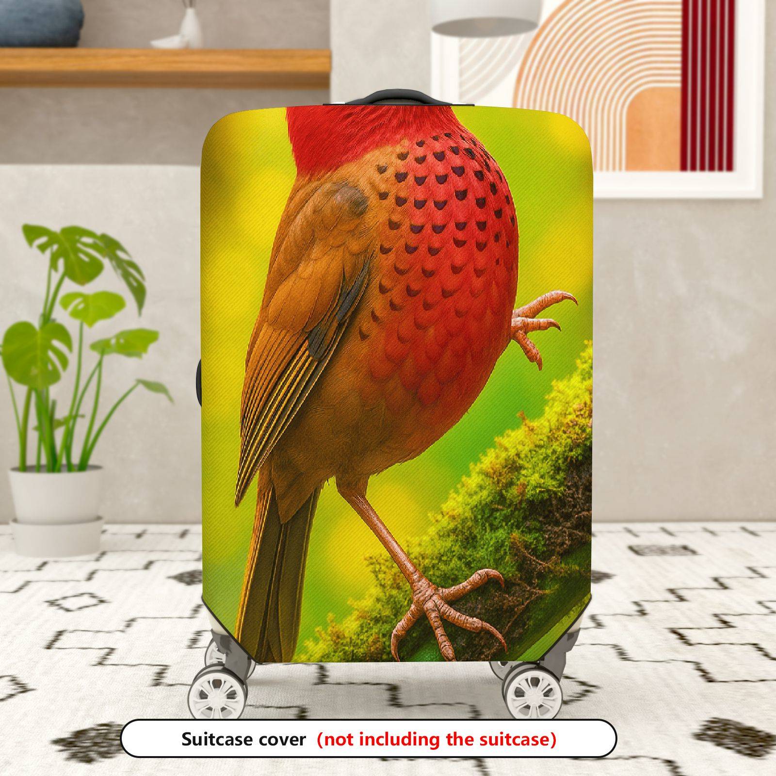 1-Piece Red Bird Nature Colorful Wildlife Artistic Vibrant  Suitcase Luggage Cover, Stretch Protective Sleeve
