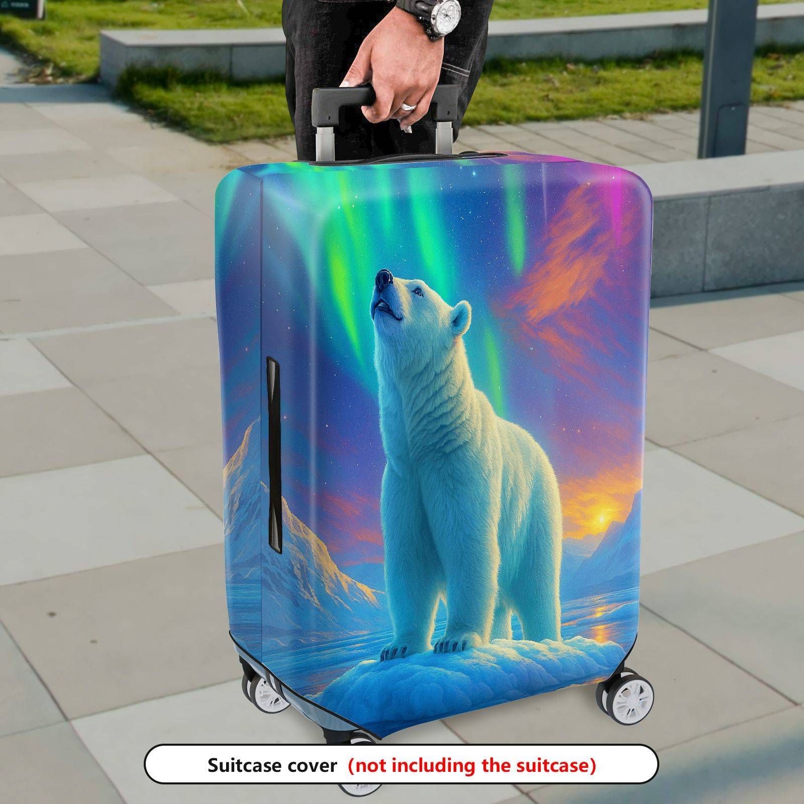 1-Piece Polar Bear Aurora Landscape Nature Wildlife  Suitcase Luggage Cover, Stretch Protective Sleeve