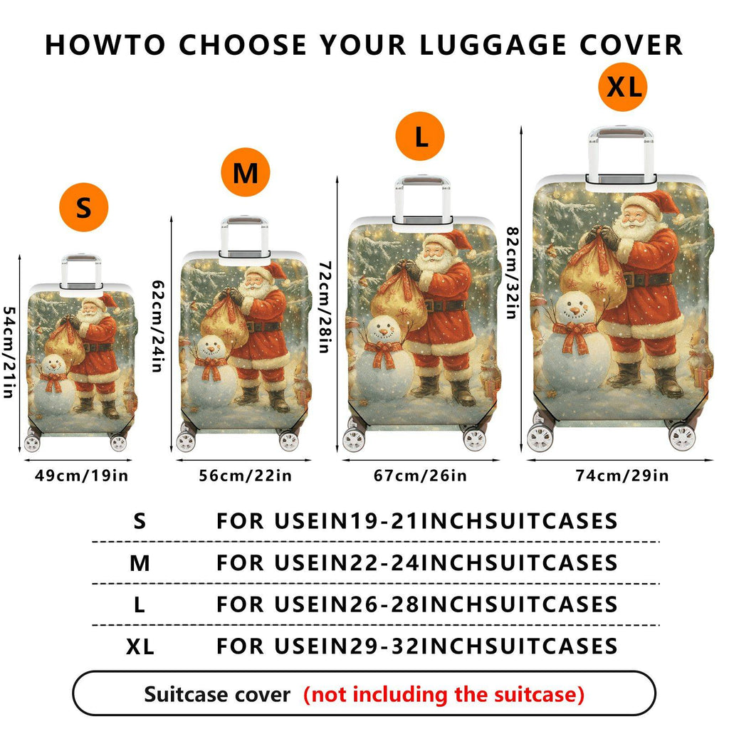 1-Piece Christmas Snowman Santa Reindeer Holiday  Suitcase Luggage Cover, Stretch Protective Sleeve