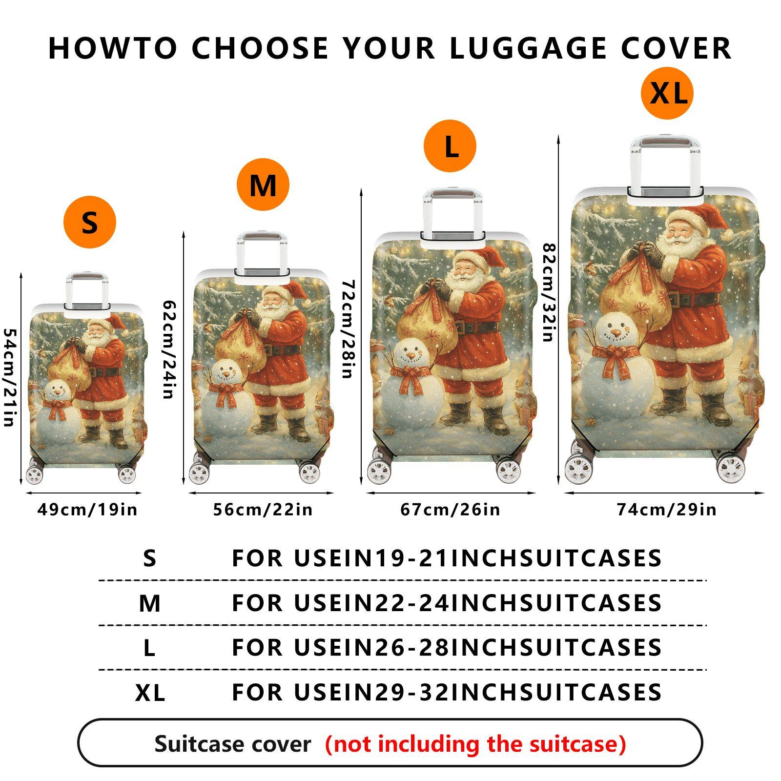 1-Piece Christmas Snowman Santa Reindeer Holiday  Suitcase Luggage Cover, Stretch Protective Sleeve