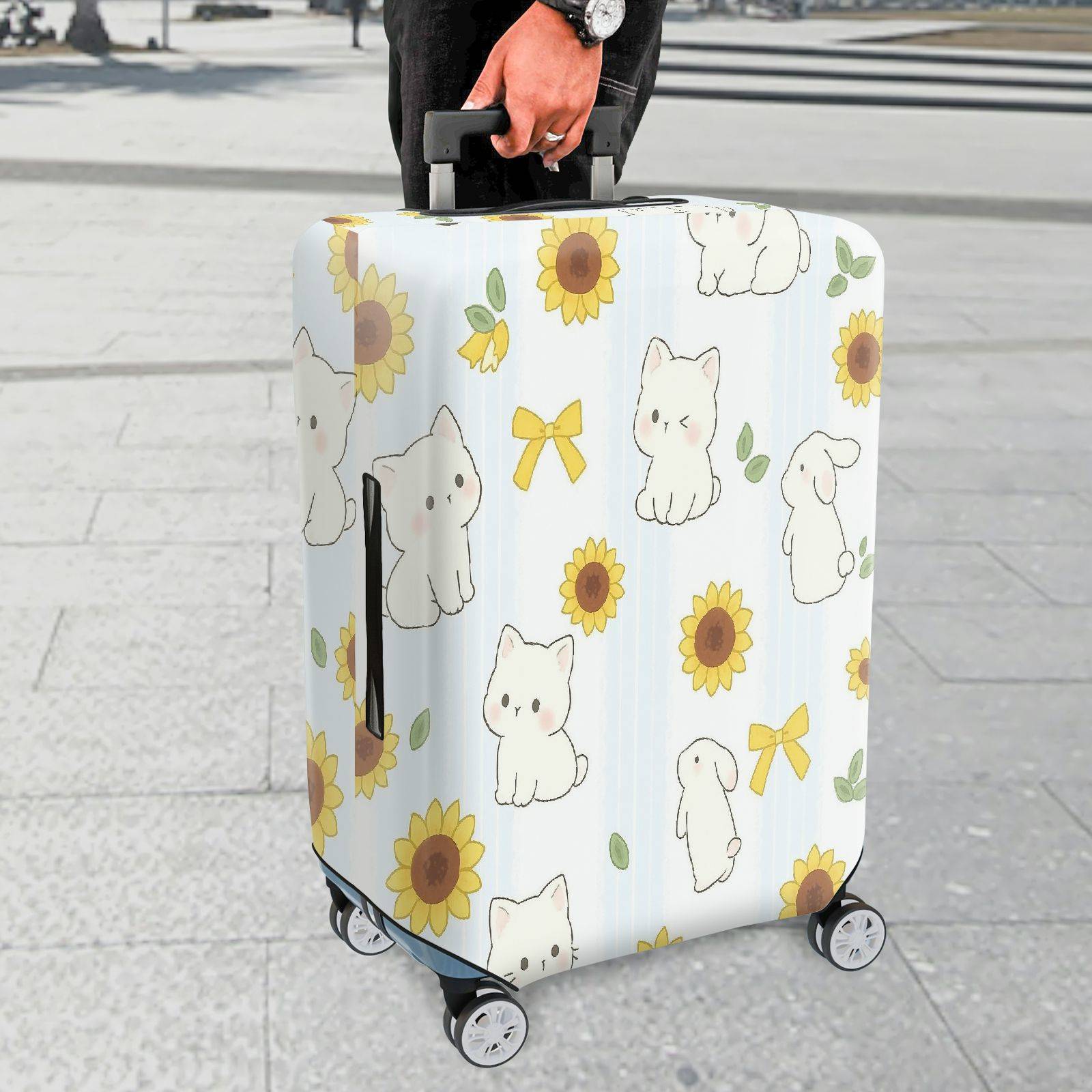 1-Piece Cute Cat Sunflower Bunny Bow Striped  Suitcase Luggage Cover, Stretch Protective Sleeve