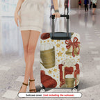 1-Piece Christmas Holiday Bell Gift Hot Chocolate Red Hat  Suitcase Luggage Cover, Stretch Protective Sleeve