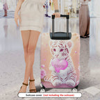 1-Piece Pink Tiger Floral Heart Romantic Love  Suitcase Luggage Cover, Stretch Protective Sleeve