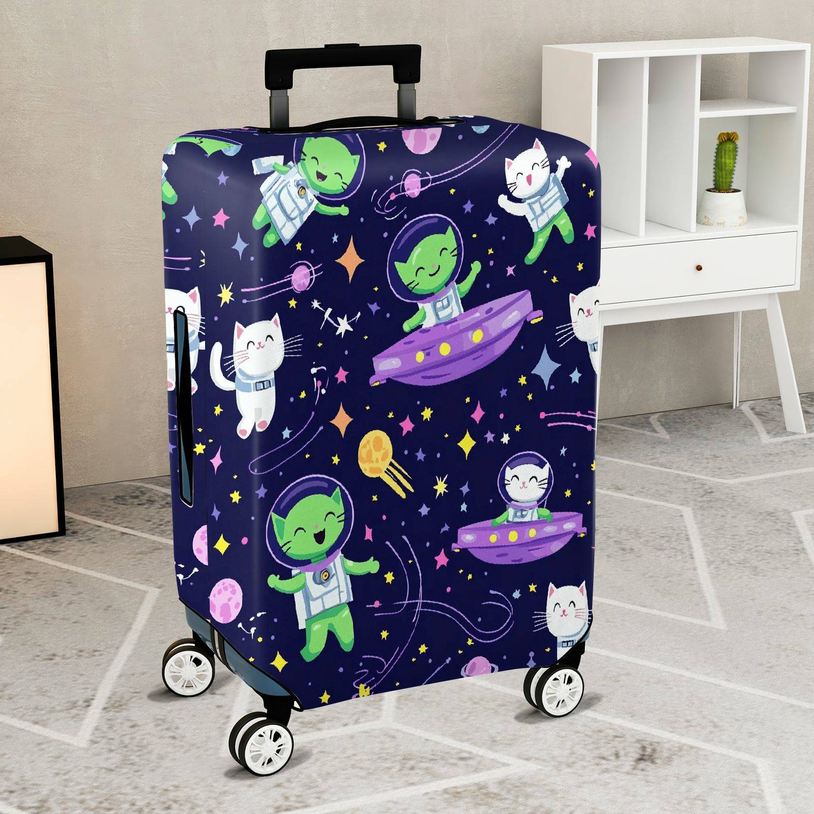 1-Piece Alien Space Cat Spaceship Stars  Suitcase Luggage Cover, Stretch Protective Sleeve
