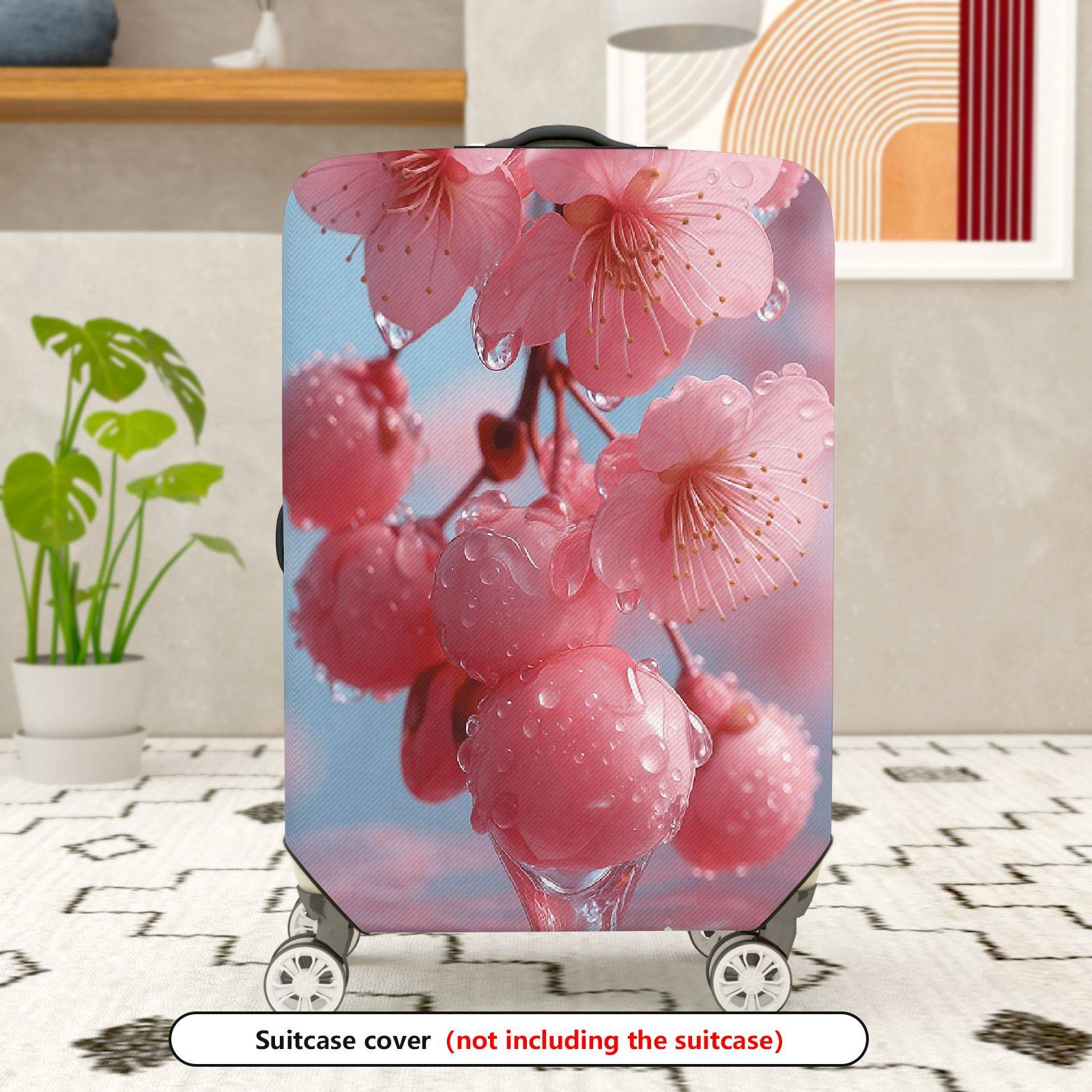 1-Piece Cherry Blossom Floral Nature Pink Blooms Blue  Suitcase Luggage Cover, Stretch Protective Sleeve