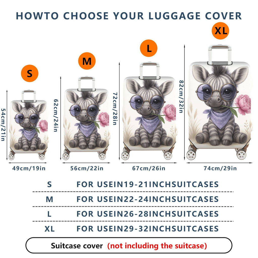 1-Piece Cute Animal Retro Glasses Flower Scarf Design Zebra  Suitcase Luggage Cover, Stretch Protective Sleeve