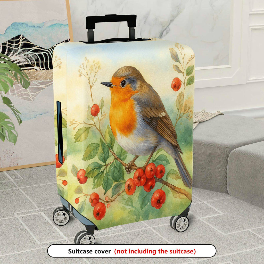 1-Piece Bird Berry Leaf Art Nature Landscape Watercolor  Suitcase Luggage Cover, Stretch Protective Sleeve