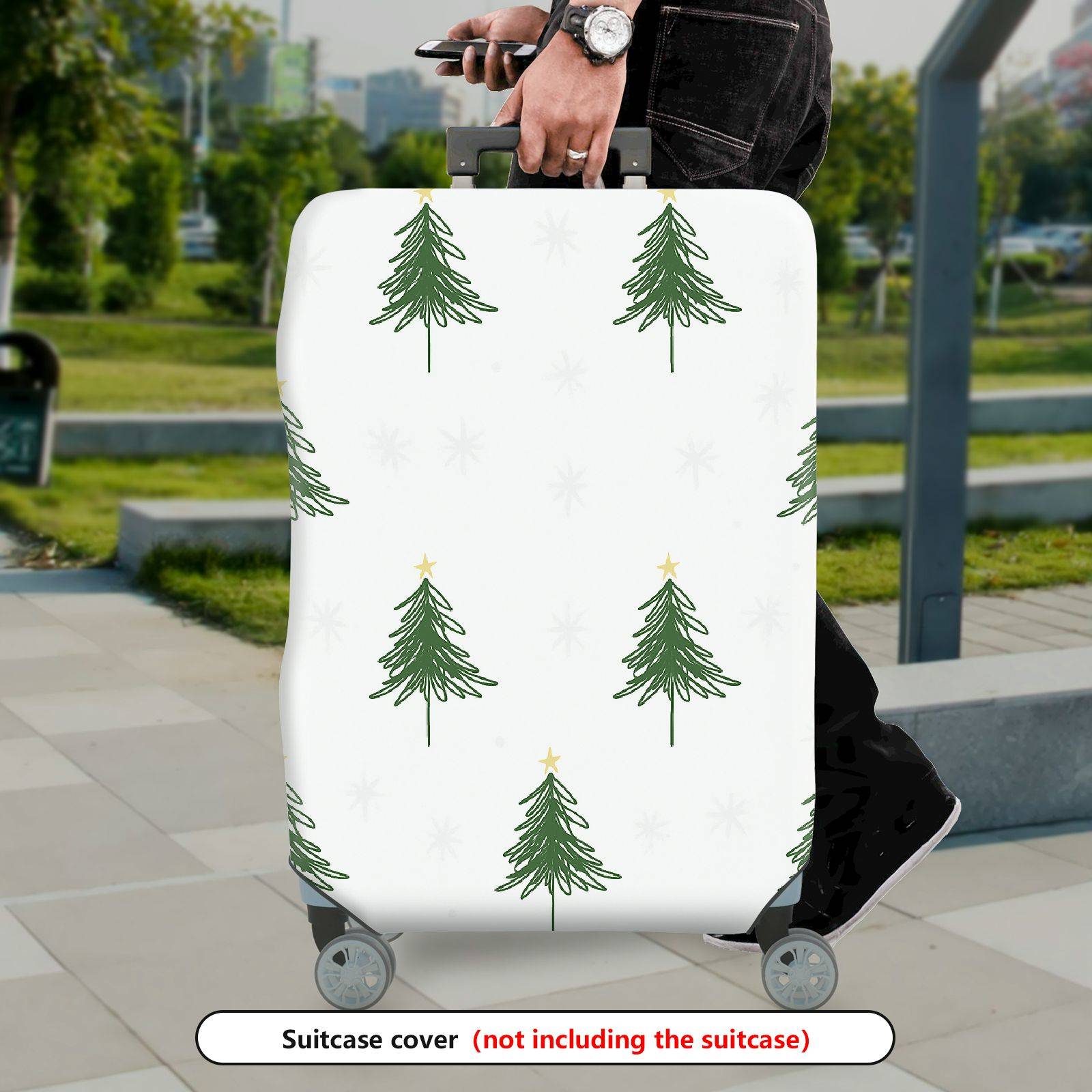 1-Piece Christmas Tree Holiday Seasonal Snow Star Winter  Suitcase Luggage Cover, Stretch Protective Sleeve
