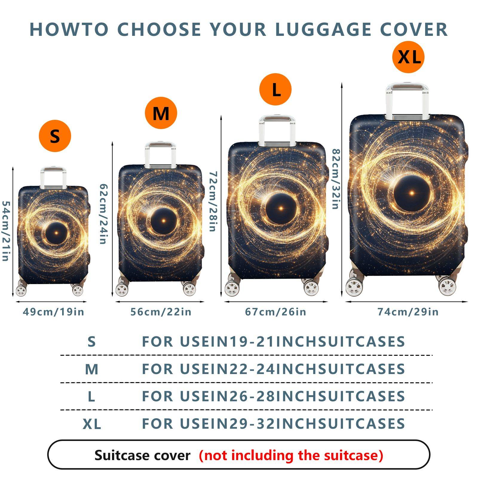 1-Piece Cosmic Galaxy Swirl Starry Circular Abstract  Suitcase Luggage Cover, Stretch Protective Sleeve
