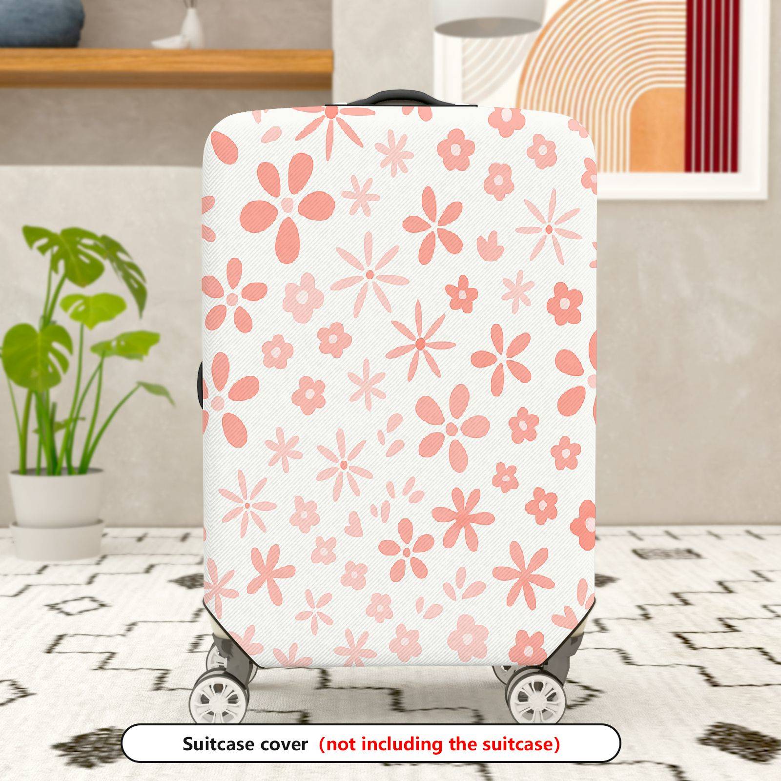 1-Piece Pink Floral Flower Blossom Daisy Spring Holiday  Suitcase Luggage Cover, Stretch Protective Sleeve