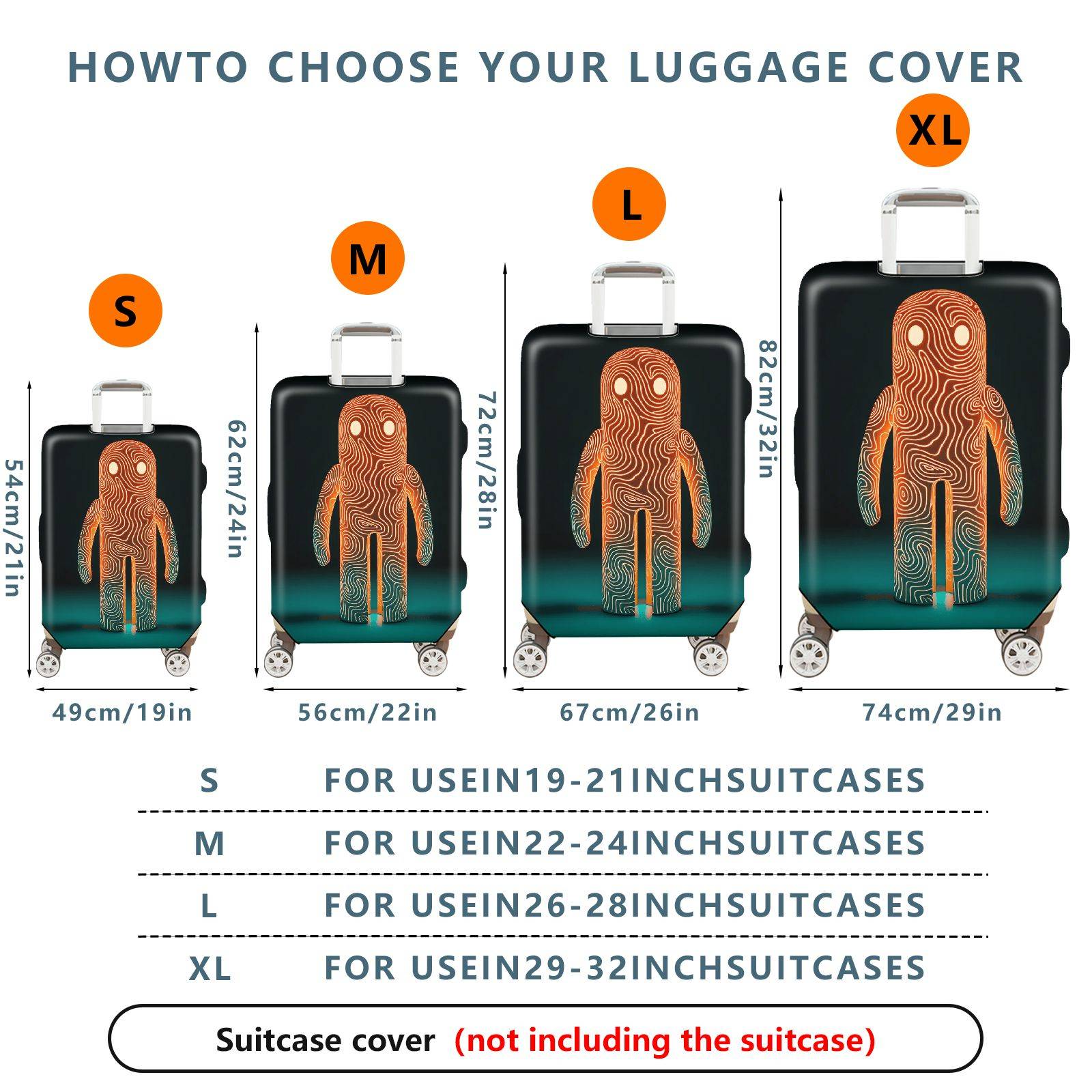 1-Piece Abstract Orange Line Art Figure Travel Business Graphic Mystical  Suitcase Luggage Cover, Stretch Protective Sleeve