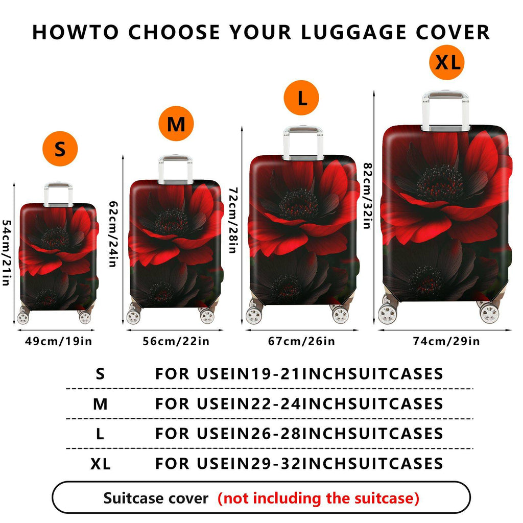 1-Piece Floral Red Black Flower Elegant Bold  Suitcase Luggage Cover, Stretch Protective Sleeve