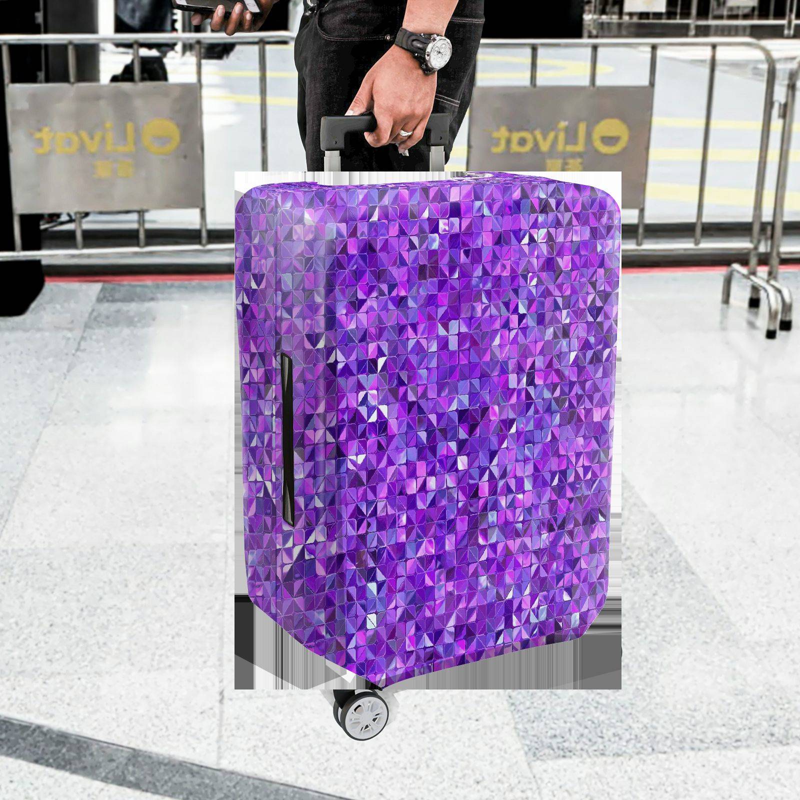 1-Piece Purple Geometric Mosaic Pattern  Suitcase Luggage Cover, Stretch Protective Sleeve