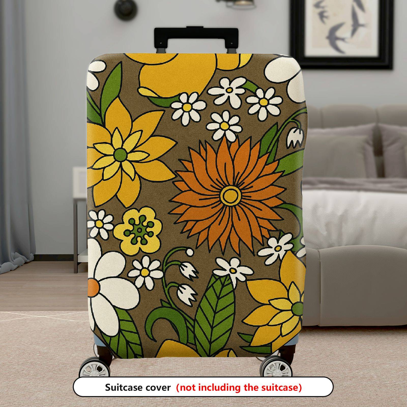 1-Piece Floral Pattern Retro Vintage Colorful Artistic Luggage  Suitcase Luggage Cover, Stretch Protective Sleeve