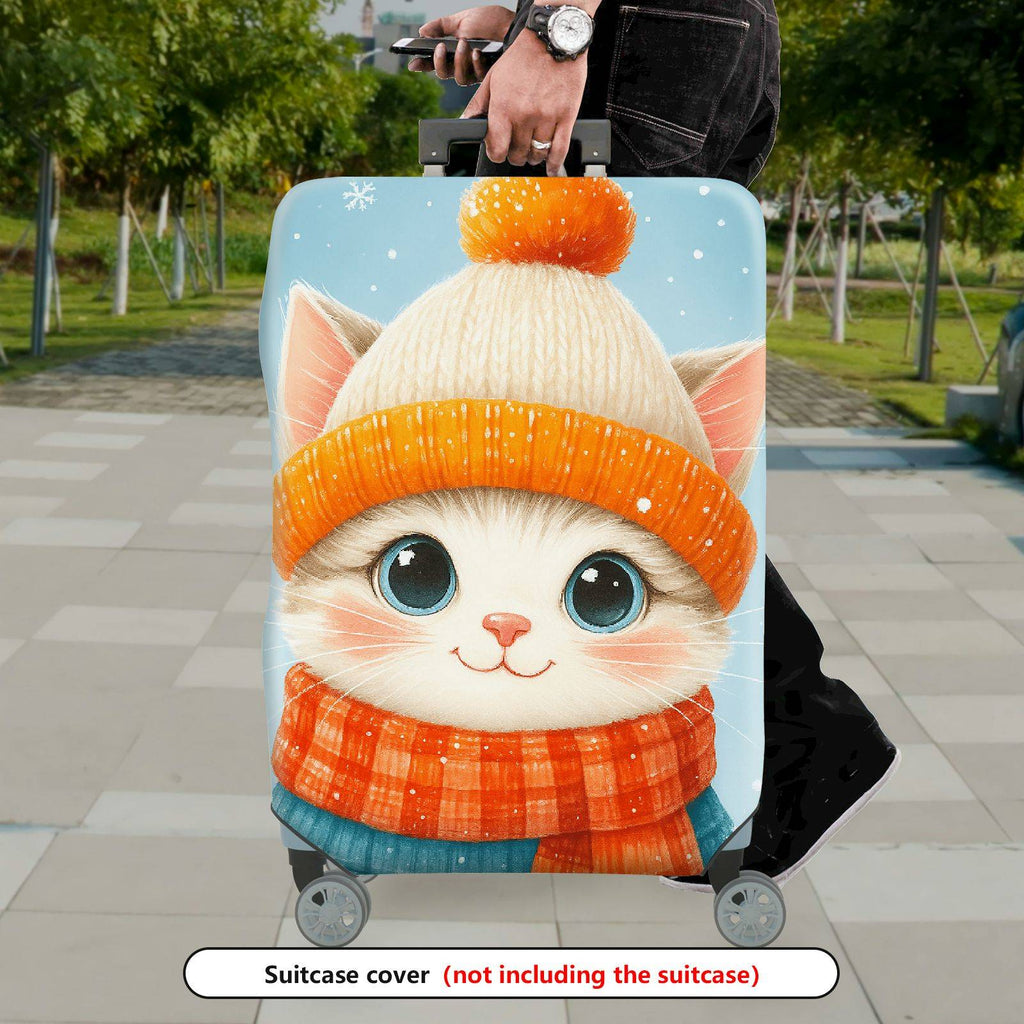 1-Piece Cute  Cat Winter Holiday Snow Fluffy Adorable  Suitcase Luggage Cover, Stretch Protective Sleeve
