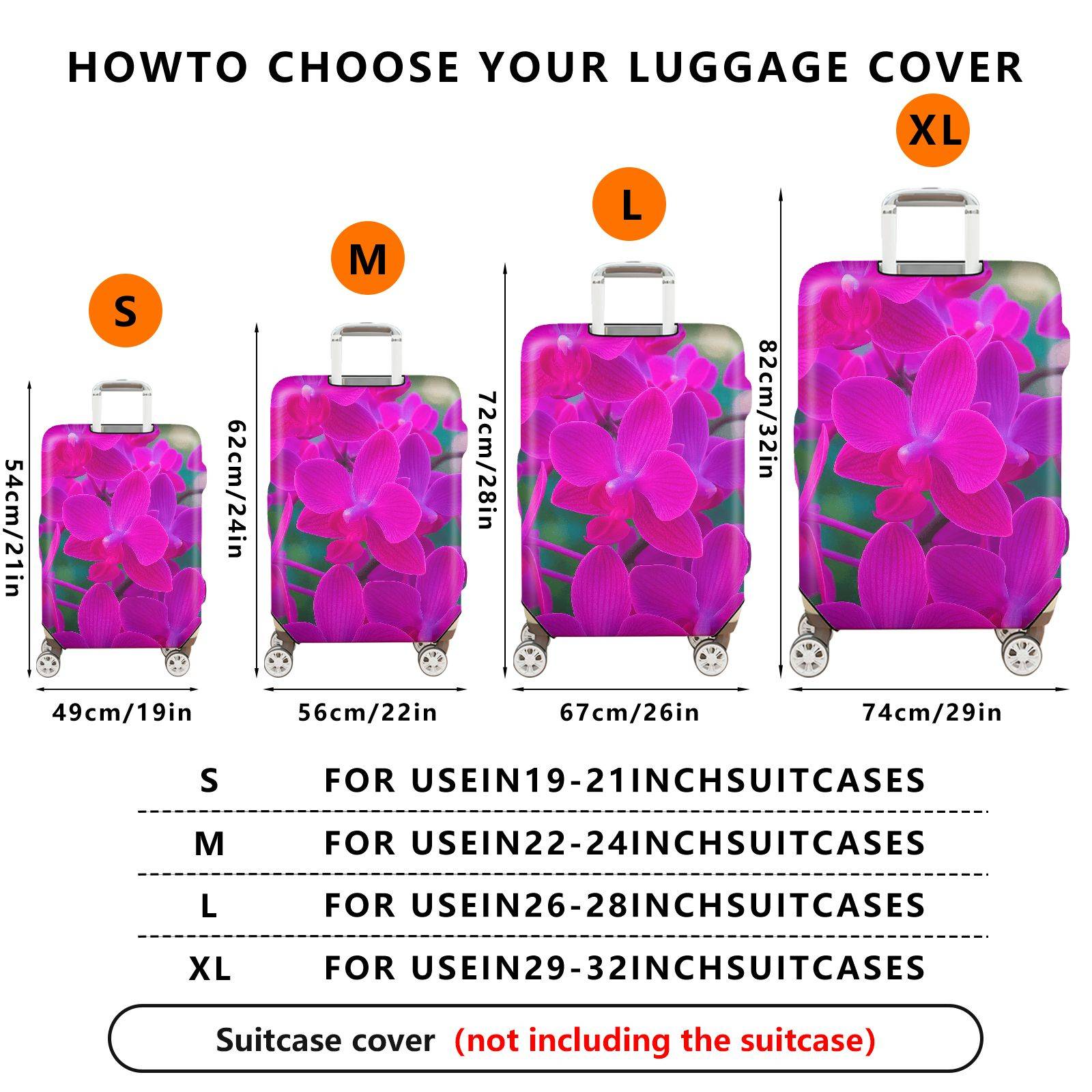 1-Piece Orchid Floral Pink Nature Vibrant Exotic  Suitcase Luggage Cover, Stretch Protective Sleeve