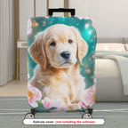 1-Piece Floral Dog Pink Peony Cute Animal  Suitcase Luggage Cover, Stretch Protective Sleeve