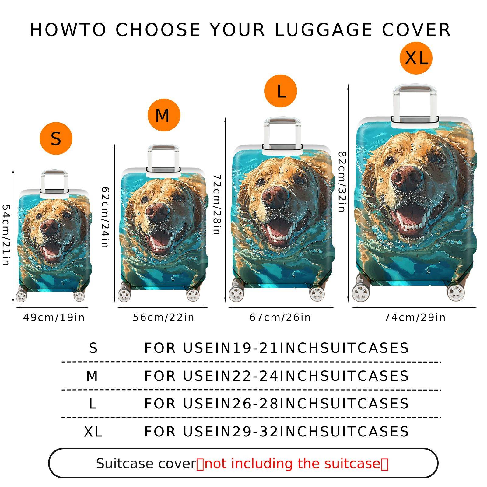 1-Piece Cute Golden Retriever Swimming Water Splash Travel Animal  Suitcase Luggage Cover, Stretch Protective Sleeve