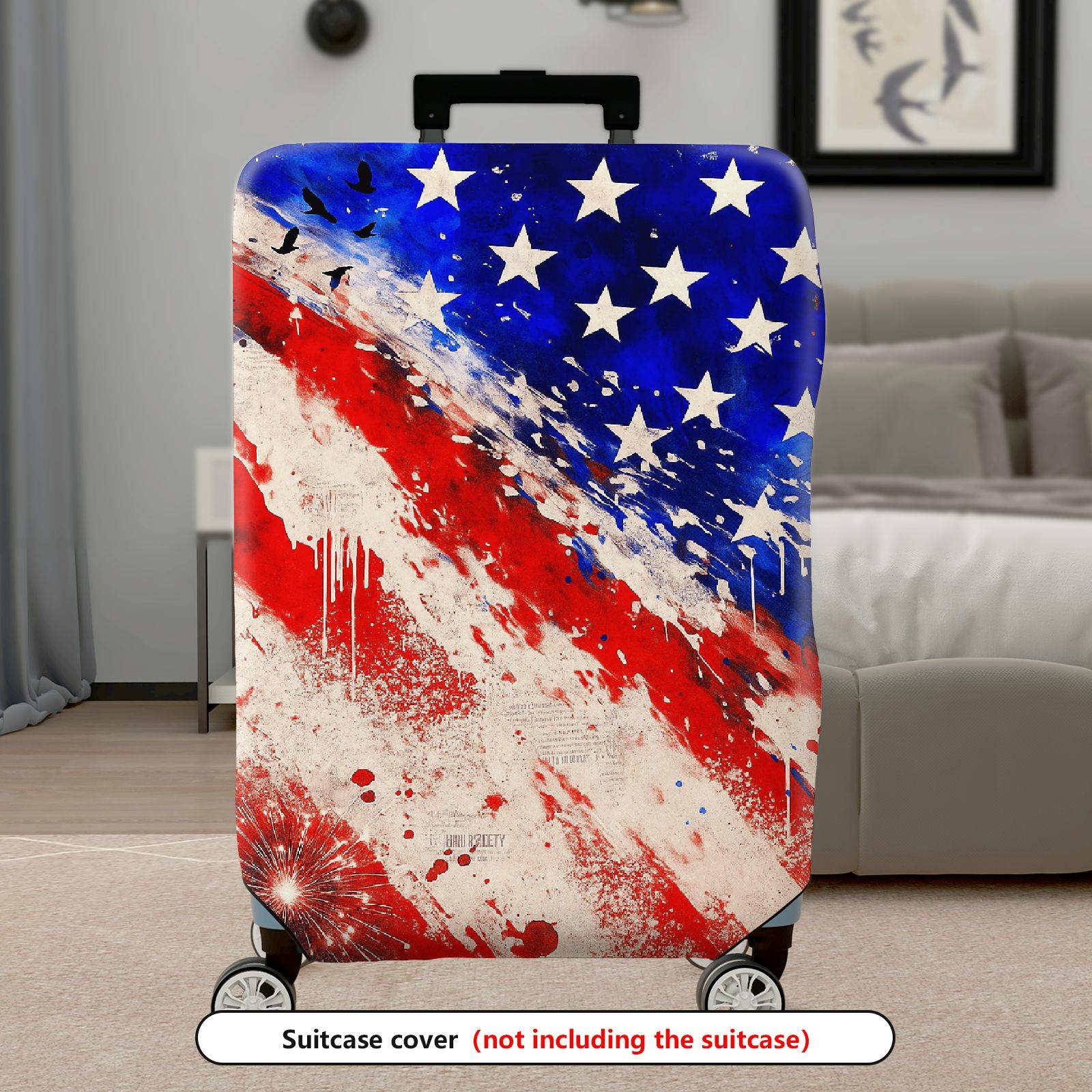 1-Piece American Flag Red White Blue Stars Abstract Fireworks  Suitcase Luggage Cover, Stretch Protective Sleeve