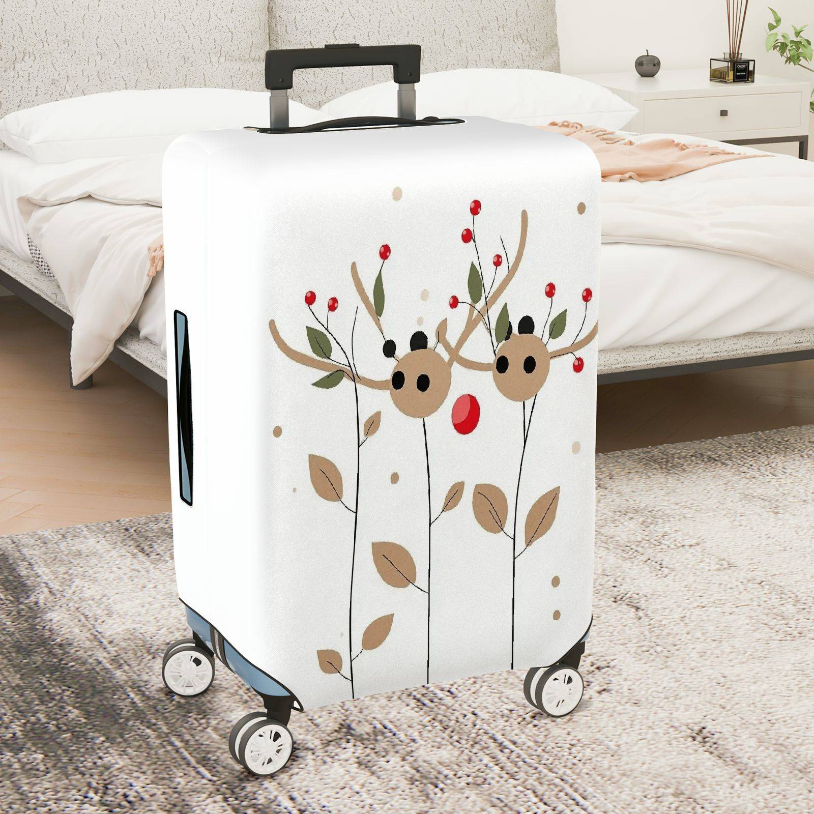 1-Piece Reindeer Leaf Berry Antler Holiday  Suitcase Luggage Cover, Stretch Protective Sleeve