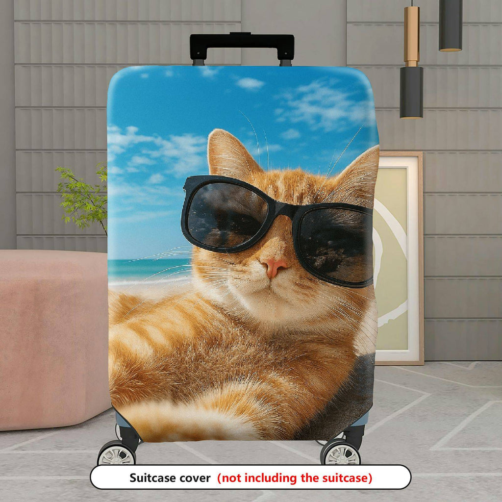 1-Piece Beach Cat Summer Ocean Relaxation Cute  Suitcase Luggage Cover, Stretch Protective Sleeve