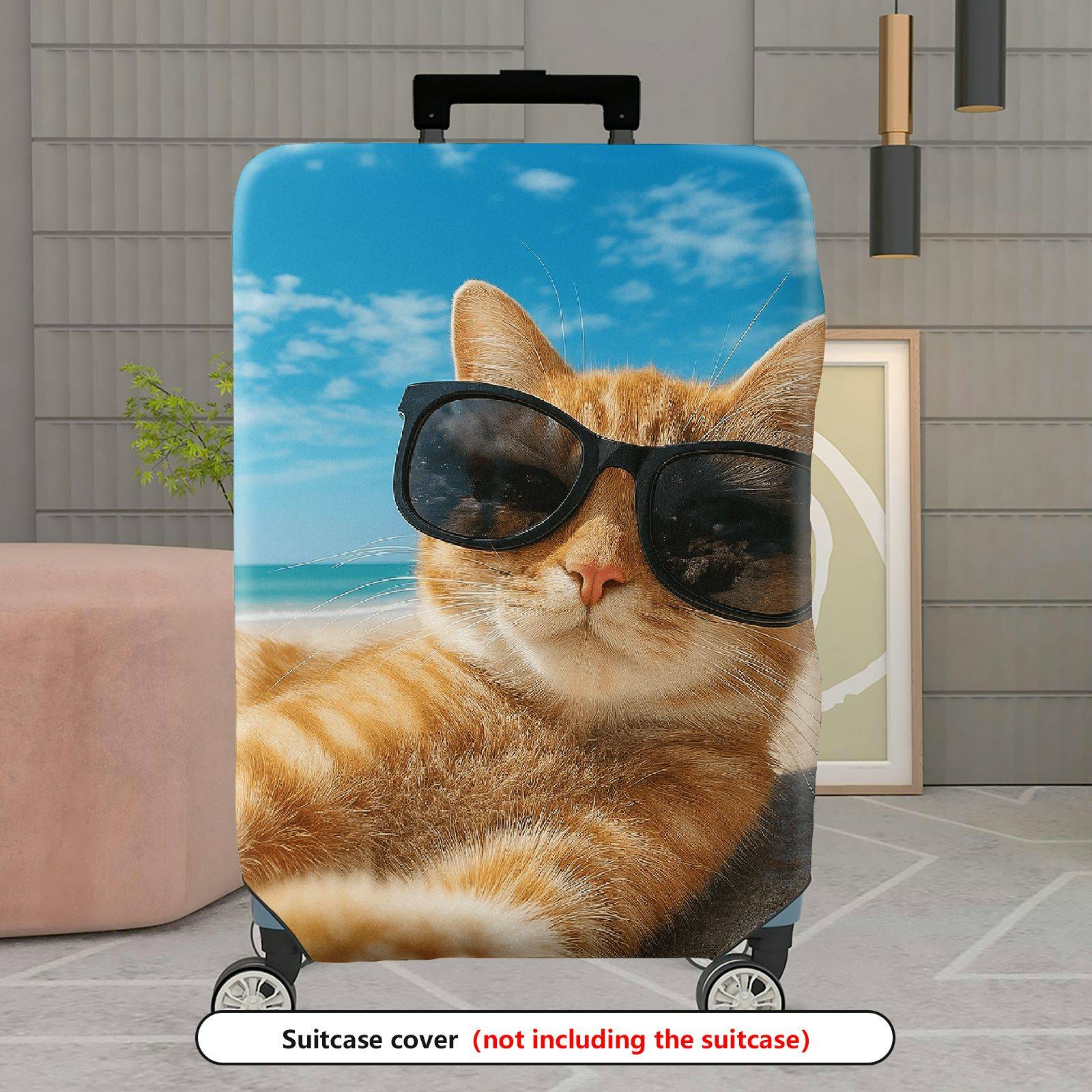 1-Piece Beach Cat Summer Ocean Relaxation Cute  Suitcase Luggage Cover, Stretch Protective Sleeve