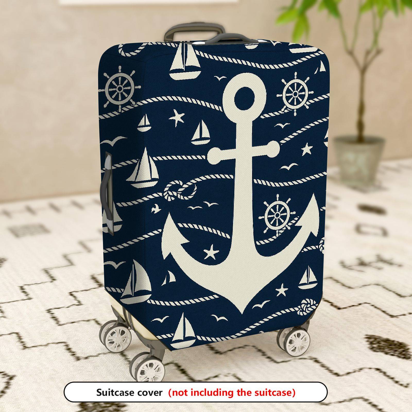 1-Piece Anchor Nautical Rope Sea Sailor Travel  Suitcase Luggage Cover, Stretch Protective Sleeve