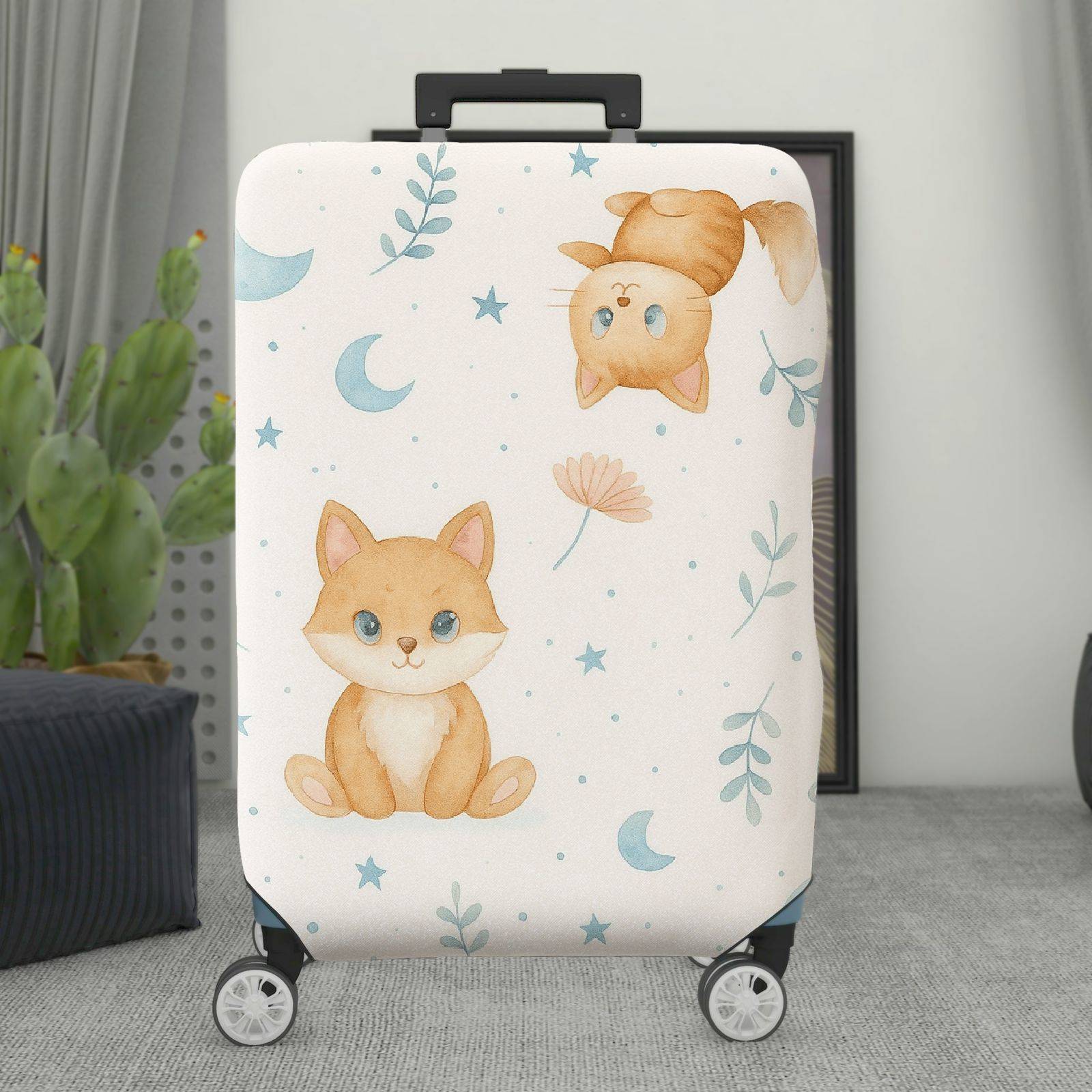 1-Piece Cute Fox Star Moon Floral Sky  Suitcase Luggage Cover, Stretch Protective Sleeve