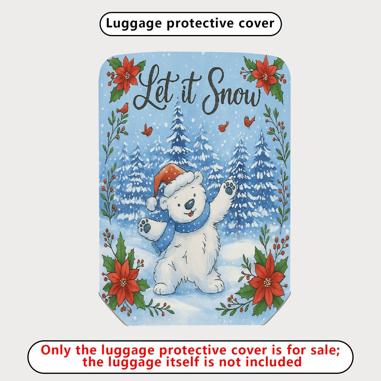 1-Piece Bear Winter Snow Christmas Holiday Floral  Suitcase Luggage Cover, Stretch Protective Sleeve