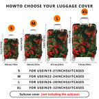 1-Piece Red Green Tropical Leaf Floral Jungle  Suitcase Luggage Cover, Stretch Protective Sleeve