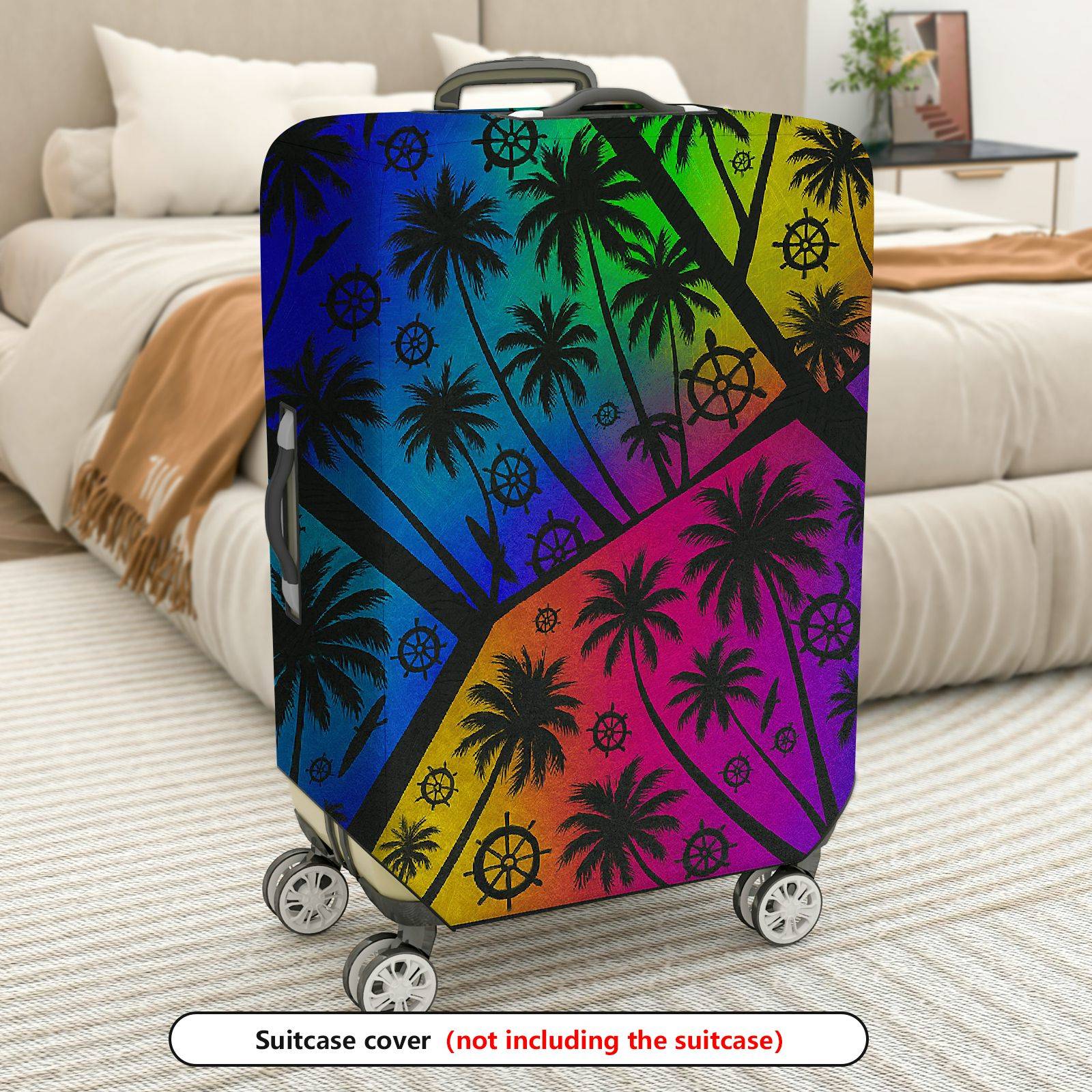 1-Piece Rainbow Palm Tree Nautical Vivid Beach Holiday  Suitcase Luggage Cover, Stretch Protective Sleeve
