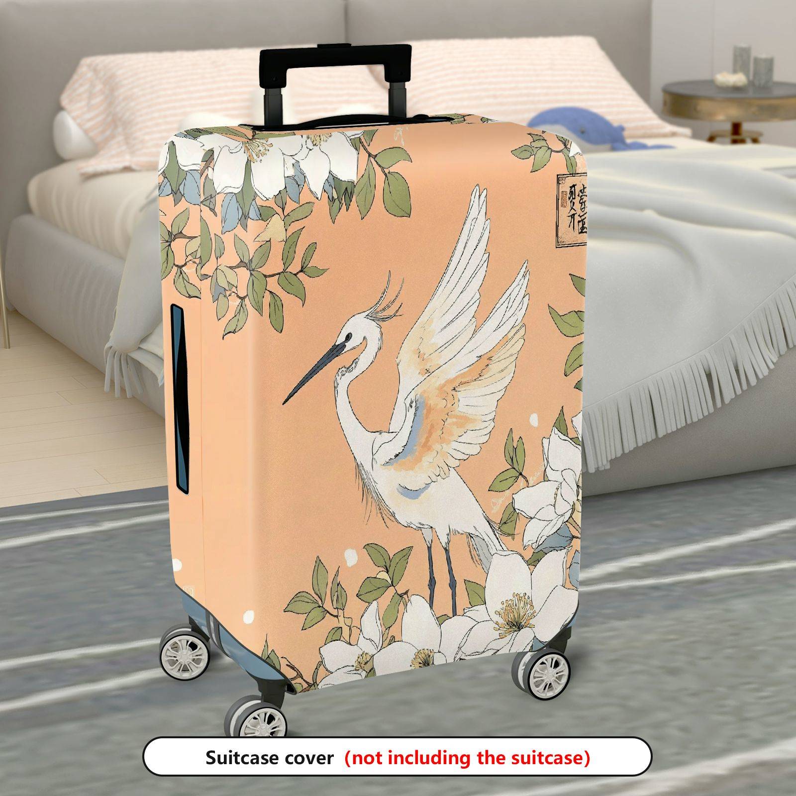 1-Piece Elegant Bird Floral Art  Suitcase Luggage Cover, Stretch Protective Sleeve